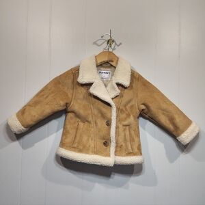 Old Navy Toddler Girls Sherpa Lined Faux Suede Coat 3T Tan Shearling Winter